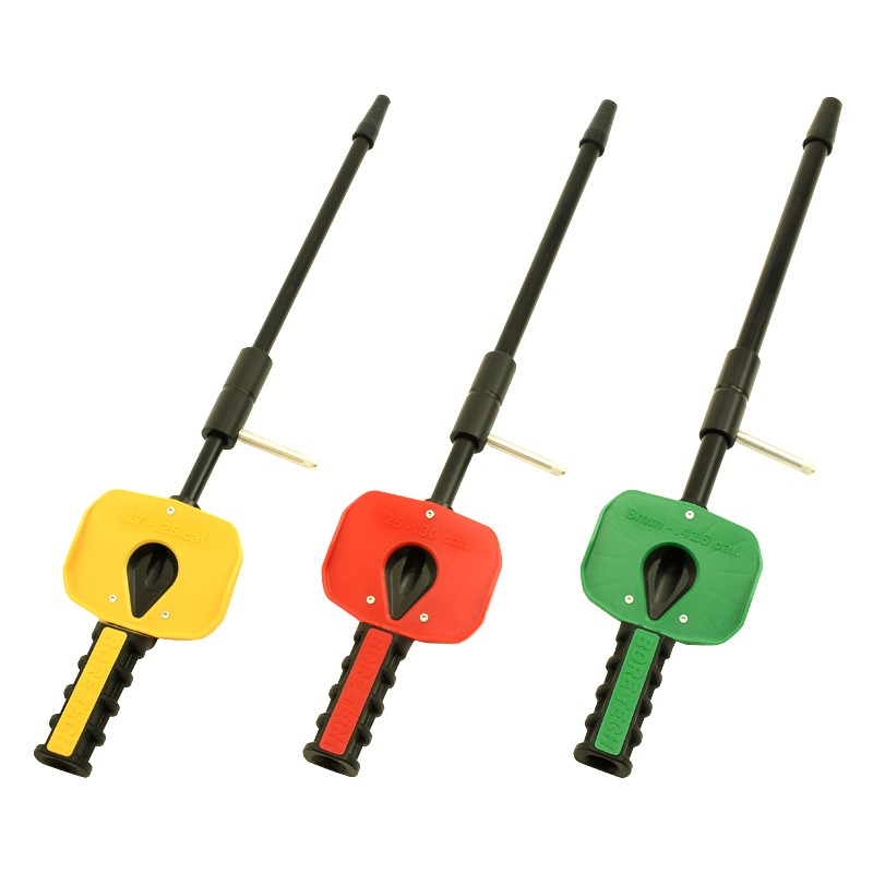Image showcasing the gold, red and green Bore Tech Patch Guide Bolt Action Centrefire, a patented cleaning tool designed for centerfire bolt action rifles.