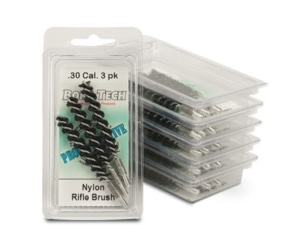 Image of a three-pack of BoreTech Proof-Positive Nylon Bore Brushes with oversized bristles and double wound cores.